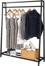 Clothing Garment Rack with Shelves, Metal Cloth Hanger Rack Stand Clothes Drying Rack for Hanging Clothes, Easy Assemble Clothing Rack for Bedroom or Boutiques(Gold) - Image 2