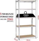 Yaheetech Heavy Duty 5 Tier Metal Garage Shelving Unit Boltless Storage Shelves Shed Kitchen Racking,180 x 90 x 40 cm - Image 3