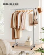 SONGMICS Clothes Rack on Wheels, Heavy Duty Clothes Rail, with Extendable Hanging Rail, 90 kg Load Capacity, Easy Assembly, Portable, Silver HSR13S - Image 2