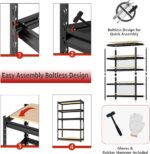 60" H x 28.03" W x 12" D Utility Shelves for Kitchen Pantry: 5-Shelf Storage-Rack Adjustable Metal+Wood Steel Stand Closet/Garage Shelving Unit Organizer System for Basement, Small (Black) - Image 8