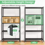 5 Tier Adjustable Storage Shelves, Heavy Duty Metal Storage Rack with Wheels, Shelving Units Utility Shelf for Kitchen, Pantry, Bathroom, Garage, Office Organization and Storage, Black, 13"x24"x59.7" - Image 4