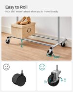 SONGMICS Clothes Rack on Wheels, Heavy Duty Clothes Rail, with Extendable Hanging Rail, 90 kg Load Capacity, Easy Assembly, Portable, Silver HSR13S - Image 5