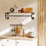 medla Clothes Rack Wall Mounted: Industrial Pipe Cloth Hanging Stand with Top Shelf Heavy Duty Clothing Hanger Rod Iron Garment Storage Bar Laundry Drying Rail for Wardrobe Bedroom Closet 100cm Long - Image 4
