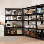 60" H x 28.03" W x 12" D Utility Shelves for Kitchen Pantry: 5-Shelf Storage-Rack Adjustable Metal+Wood Steel Stand Closet/Garage Shelving Unit Organizer System for Basement, Small (Black) - Image 4