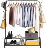 LUKSYOL Clothes Rack - Premium Metal Clothes Hanging Stand with Storage Shelf for Coats, Shoes, and More - Durable and Stylish Organizer for Bedroom and Bathroom Use (Black, 2 shelves | 1 Rail) - Image 7