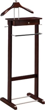 Proman Products Kingston III Valet Stand with Drawer, Contour Hanger, Trouser Bar, Tie & Belt Hooks and Shoe Rack - VL16260