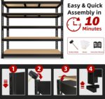 48" W x 24" D x 72" H Adjustable Garage Storage Shelves - 5-Shelf Heavy Duty Shelving Unit, Metal Utility Storage Organizer Racks for Warehouse Pantry Closet Kitchen, Black - Image 6