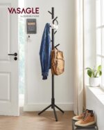 VASAGLE RCR004B01 Wooden Coat Stand with 8 Hooks, 3 Adjustable Heights for Clothes, Hats, Bags, Entryway, Living Room, Bedroom, Office, Black - Image 2