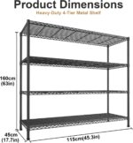 4 Tier Adjustable Heavy Duty Metal Industrial Storage Shelves 45.5''W Utility Shelving Unit for Kitchen, Pantry, Warehouse, Basement, Dorm 45.3" W x 63" H x 17.7" D - Image 3