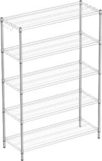Guan River 5-Shelf Adjustable Metal Shelf Wire Shelving Unit Heavy Duty Storage Rack Display Shelf for Office,Kitchen,Bedroom,Bathroom,Laundry,Pantry Basement,Garage(Chrome,48" L x 18" W x 72" H)