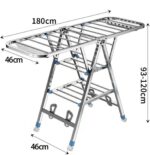 Clothes Drying Rack, 3 Tier Foldable Clothes Drying Stand, 180CM Extra-Large Clothes Airer Laundry Dryer w/Shooe Rack, Stainless Steel, Free-Standing for Sheets Towels Shoe Clothing,Indoor Outdoor Use - Image 8