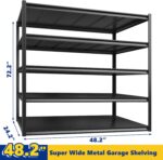 REIBII 48" Wide Garage Storage Shelving Heavy Duty 72" H Garage Shelves 3000LBS Heavy Duty Shelving Adjustable 5 Tier Metal Shelving for Garage Storage Shelving Industrial Shelving Storage Rack, 4P - Image 3