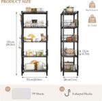 5-Shelf Shelving Unit with Height Adjustable Shelves, Metal Shelves for Storage, Heavy Duty Wire Shelf Unit for Living Room, Kitchen, Garage, Black - Image 3