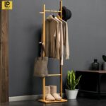 LEOPAX Premium Bamboo Clothes Stand with 3 Hooks for Entryway, Hallway, Bedroom & Office Multipurpose Clothing Stands Storage Organizer Rack - (33 x 24 x 163) CM - Beige - Image 7