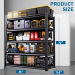 72''H Garage Shelving Heavy Duty 5-Tier Adjustable Storage Shelves Unit,3000 LBS Metal Utility Rack Shelf for Industries, Warehouses, Basement,Black (72'H x 36''W x 16''D) - Image 2