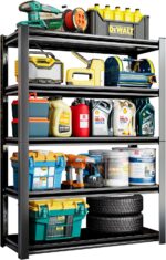 5 Tier Garage Shelving Units 72" H Storage Adjustable Shelves 2500LBS Heavy Duty Metal Shelves Utility Industrial Shelving Rack for Garage Warehouse Pantry Basement,Black (15.7" D×35.4" W×72" H)