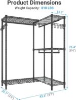 VIPEK L4 Garment Rack L Shaped Clothes Rack for Corner, Freestanding Portable Wardrobe Closet Heavy Duty Clothing Rack with 3 Hanging Rods & 2 Side Hooks, 43.3"Lx29.1"Wx76.4"H, Max Load 750LBS, Black - Image 5