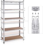 SONGMICS 5-Tier Heavy-Duty Shelving Units, Set of 2 Steel Shelving Units for Storage, Boltless Assembly, for Garage, Shed, Load Capacity 875 kg, 40 x 90 x 180 cm, Silver GLR040E02 - Image 5