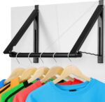 Over The Door Clothes Hanger, Foldable Over The Door Hanger, Over The Door Drying Rack for Coat, Space Saving Small Clothes Rack Door Hangers for Clothing, Black