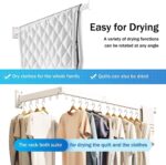 Clothes Hanger Rack, Wall Mounted Clothes Drying Rack, Collapsible Retractable Laundry Clothes Rack Wall Mount, Drying Rack with Windproof Ring Hooks (White） - Image 2