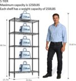 IZEUK 5-Tier Heavy Duty Metal Storage Shelves, 15.7" D x 33.5" W x 68.5" H, 1250 lbs, Black, Adjustable Wire Shelving Unit,Storage Rack for Kitchen, Garage and Closet Organizer - Image 3