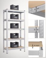 SONGMICS 5-Tier Shelving Unit, Set of 2 Steel Shelving Unit for Storage, Boltless Assembly, for Garage, Shed, Load Capacity 650 kg Each, 30 x 75 x 150 cm, Silver GLR030E02 - Image 4