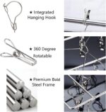 DELFINO Stainless Steel Sock Drying Rack, Laundry Pegs with 36pcs Swivel Hook Wind-proof Clothes Hanging Rack Metal Clothespins Rectangle for Socks, Underwear, Shoe Insoles, Baby Clothes, Gloves - Image 2