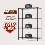 BestOffice | 4-Tier Wire Storage Shelves | 36x14x54 | Black | with Adjustable Racks | Heavy-Duty Metal Shelf, Holds Upto 1000 lbs | No-Tool Assembly | Ideal for Home & Garage Shelving - Image 4