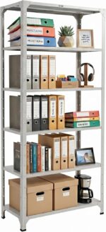 RIGID Metal Slotted Angle Racks Shelves, 5 Tier Steel Storage Organizer Rack for Living Room, Bedroom, Office, Garage – Heavy Duty Standing Multipurpose Cabinet (Grey, 205x91.7x45.5 CM) – Assembled