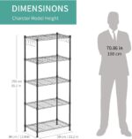 alvorog 5 Tier Shelving Units for Storage, Multipurpose Storage Shelves with 10 Hooks, Adjustable Height, Heavy Duty Metal Structure Organizer Pantry Shelves for Bathroom Kitchen Garage(59X34X150cm) - Image 3