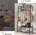 Clothing Rack Metal Garment Racks with Bottom Shelves Free-Standing Clothes Rack for Indoor Bedroom, Balcony, Hallway, Laundry (Black) - Image 4