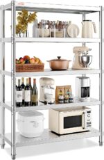 VEVOR Stainless Steel Shelving 48x18.5 Inch 5 Tier Adjustable Shelf Storage Unit Stainless Steel Heavy Duty Shelving for Kitchen Commercial Office Garage Storage 330lb Per Shelf