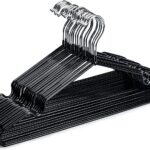 HOUSE DAY Metal Hangers Plastic Hangers 10 Pack - Black Shirt Hangers for Clothes Space Saving Clothes Hangers Rubber Coat Hangers for Adult Heavy Duty Hangers Strong Anti-Slip Hangers Wire Hangers