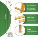 SKY-TOUCH Free Standing Hall Coat Tree with 7 Hooks, Stand Tree Rack with Marble Round Base, Entryway Coat Stand for Purses, Clothes, Scarves, for Hallway, Bedroom, Living Room, Golden-170*30*30cm - Image 2