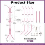 Swpeet 1 Pack 68'' Coat Rack, Freestanding Hat Rack, Clothing Rack, Metal Coat Tree Stand Kit Contains 11 Hook 2 Tube 22 Pipe Sleeve 22 Screw 22 Gasket 1 Pipe Plug 1 Hex Wrench for Jacket, Bag, Pink - Image 2