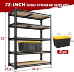 REIBII 2020LBS Storage Shelves 5 Tier Garage Shelving Heavy Duty Adjustable Garage Shelves, Utility Rack Shelf, Shelving Units for Storage Warehouse Pantry Closet, 35.5" W x 11.9" D x 72" H, Black - Image 3