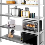 VEVOR Stainless Steel Shelving 60x18.5 Inch 5 Tier Adjustable Shelf Storage Unit Stainless Steel Heavy Duty Shelving for Kitchen Commercial Office Garage Storage 330lb Per Shelf