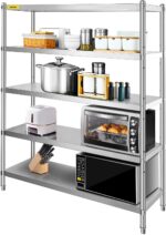 VEVOR Stainless Steel Shelving 60x18.5 Inch 5 Tier Adjustable Shelf Storage Unit Stainless Steel Heavy Duty Shelving for Kitchen Commercial Office Garage Storage 330lb Per Shelf