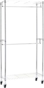 Amazon Basics Double Rod Garment Rack / Clothes Rail with Height-Adjustable Shelves - 181kg Max Weight, Chrome, 91 x 36 x 183 cm
