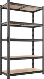 REIBII 72" H x 35.55" W x 16" D Storage Shelves 5 Tier Garage Shelving Heavy Duty 2020LBS Adjustable Metal Shelving Unit for Garage Shelves Utility Rack Shelf for Basement Pantry Closet Shelves,Black