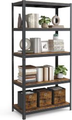SONGMICS Shelving Unit, 50 x 100 x 200 cm, 875 kg Load Capacity (175 kg per Shelf), Industrial, Adjustable Storage Shelves, for Living Room, Kitchen, Garage, Rustic Brown and Black GLR050B11