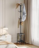 CHOEZON Coat Rack Freestanding, Coat Tree with Umbrella Holder, Entryway Hanger Stand with12 Hooks, Metal Hall Tree for Bags, Coats, Hats, Entryway, Hallway, Living Room, Bedroom, Office Black TYM01BB - Image 4