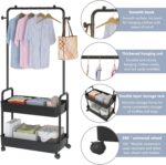 ANTOLE 2-in 1 Garment Rack, Clothing Rack with 2 Tier Metal Basket, Rolling Storage Cart Clothes Organizer Coat Rack Storage Stand on Wheels, Clothes Rack,Heavy Duty Clothing Rack (Black) - Image 5