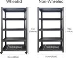 5-Tier Heavy Duty Garage Shelving Unit - Adjustable Metal Storage Rack with Lockable Wheels Industrial Standalone Shelf for Warehouse Shed and Home nization (90×40×183cm) - Image 2