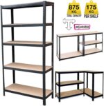 1 Pack Garage Shelving Racking Unit - 180x90x40cm Black Garage Storage Shelves - Heavy Duty 175kg Capacity Per Shelf - 5 Tier Shelf Unit - Metal & MDF Boltless Assembly System - Image 4