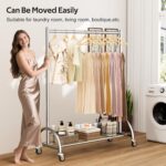 MISSLO Heavy Duty Clothing Rack with Wheels Rolling Clothes Racks for Hanging Clothes, Coats, Garment, Dress, Silver - Image 7