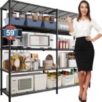 Heavy Duty Metal Storage Shelving Unit, Adjustable 5-Tier Shelving Rack(Wire Shelving Load 880LB), Steel Organizer Wire Rack (Black, 147 x 35 x 150 cm)