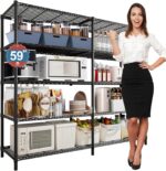 Heavy Duty Metal Storage Shelving Unit, Adjustable 5-Tier Shelving Rack(Wire Shelving Load 880LB), Steel Organizer Wire Rack (Black, 147 x 35 x 150 cm)