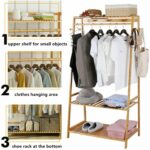 medla Bamboo Clothes Hanging Rack: Storage Clothing Stand with 2-Tier Shelf Free Standing Garment Rack Open Wardrobe with Hooks for Living Room Bedroom - Image 9