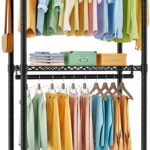 Wire Garment Rack, Heavy Duty Rolling Clothes Rack for Hanging Clothes, 3 Tiers Adjustable Metal Clothing Rack with Storage Shelves and Lockable Wheels (Black, 81 x 41 x 210 cm)